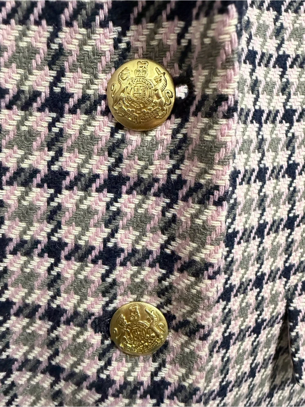 Vintage J. Crew lavendar  and navyHoundstooth Tailored Blazer with Gold Buttons